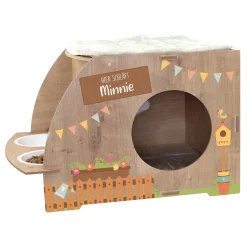 Personalisiertes clipfritz Katzenhaus aus Holz mit Futterstation & Kissen | Geschenk für Katzen