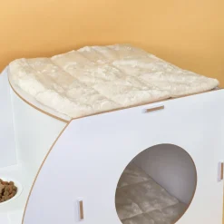 Personalisiertes clipfritz Katzenhaus aus Holz mit Futterstation & Kissen | Geschenk für Katzen