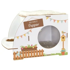 Personalisiertes clipfritz Katzenhaus aus Holz mit Futterstation & Kissen | Geschenk für Katzen