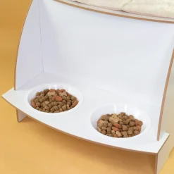 Personalisiertes clipfritz Katzenhaus aus Holz mit Futterstation & Kissen | Geschenk für Katzen