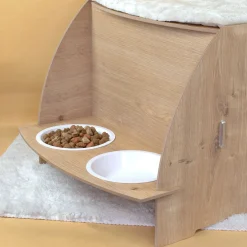 Personalisiertes clipfritz Katzenhaus aus Holz mit Futterstation & Kissen | Geschenk für Katzen