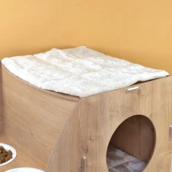 Personalisiertes clipfritz Katzenhaus aus Holz mit Futterstation & Kissen | Geschenk für Katzen