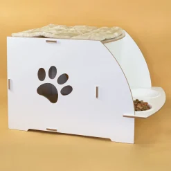 Personalisiertes clipfritz Katzenhaus aus Holz mit Futterstation & Kissen | Geschenk für Katzen