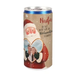 Personalisierte Secco-Dose mit Weihnachtsmann & Foto im Herz | Weihnachtsgeschenk mit Name