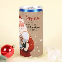 Personalisierte Secco-Dose mit Weihnachtsmann & Foto im Herz | Weihnachtsgeschenk mit Name
