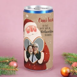 Personalisierte Secco-Dose mit Weihnachtsmann & Foto im Herz | Weihnachtsgeschenk mit Name