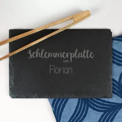 Personalisierte Servierplatte aus Schiefer mit Name | Schlemmerplatte Rechteckig