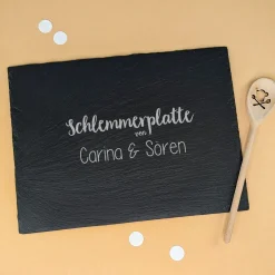 Personalisierte Servierplatte aus Schiefer mit Name | Schlemmerplatte Rechteckig