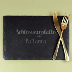Personalisierte Servierplatte aus Schiefer mit Name | Schlemmerplatte Rechteckig