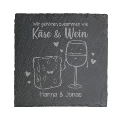 Personalisierte Servierplatte aus Schiefer mit Namen | Käse und Wein | 20x20 cm