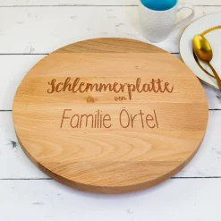 Personalisierte Servierplatte drehbar aus Holz mit Gravur | 30 cm | Schlemmerplatte