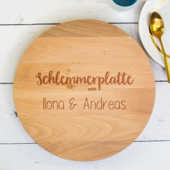 Personalisierte Servierplatte drehbar aus Holz mit Gravur | 30 cm | Schlemmerplatte