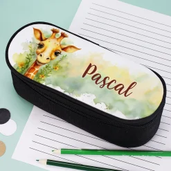 Personalisiertes Federmäppchen mit Name und Giraffen Motiv | Stiftebox & Etui für Kinder