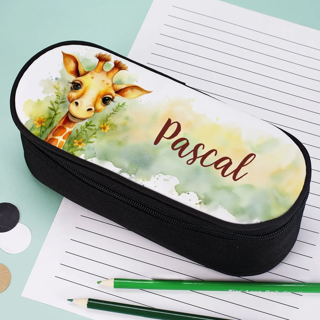 Personalisiertes Federmäppchen mit Name und Giraffen Motiv | Stiftebox & Etui für Kinder