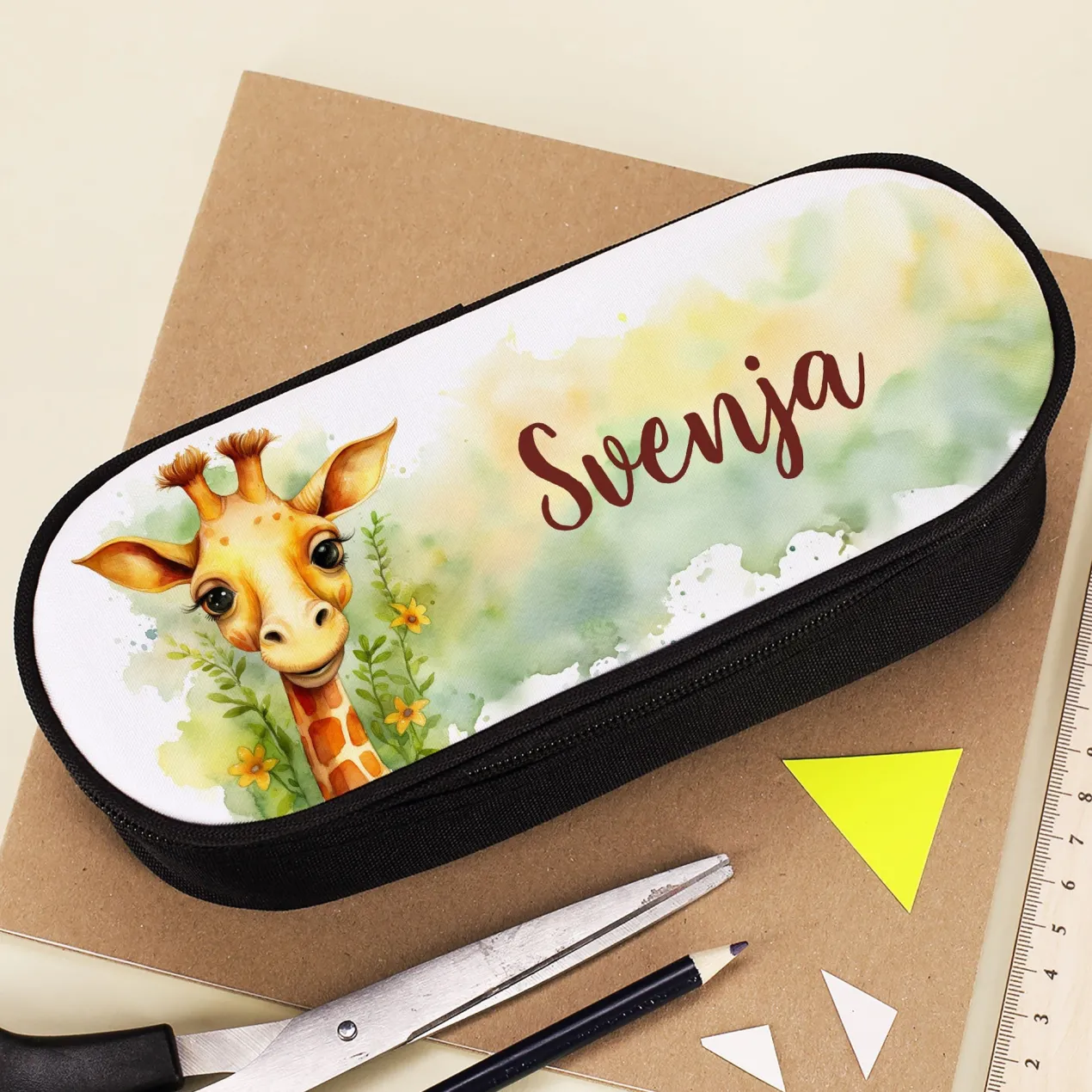 Personalisiertes Federmäppchen mit Name und Giraffen Motiv | Stiftebox & Etui für Kinder