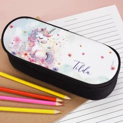 Personalisiertes Federmäppchen mit Name und Einhorn Motiv für Mädchen | Stiftebox & Etui