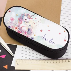 Personalisiertes Federmäppchen mit Name und Einhorn Motiv für Mädchen | Stiftebox & Etui