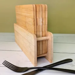 Personalisiertes Frühstücksbrettchen-Set aus Bambus mit Ständer | HOME-Motiv & Wunschtext