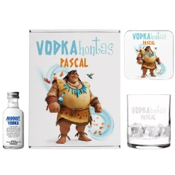 Personalisiertes Geschenkset mit Absolut Vodka, graviertem Glas, Untersetzer & Geschenkbox | Vodkahontas