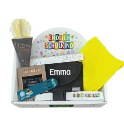 Personalisiertes Geschenkset zur Einschulung mit 8 Teilen | Endlich Schulkind