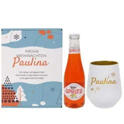 Personalisiertes Geschenkset zu Weihnachten mit graviertem Glas und Käfer Sprizz