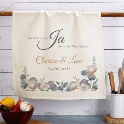 Personalisiertes Geschirrtuchtuch zur Hochzeit - Ja - Ein kleines Wort, das so viel Glück bedeutet
