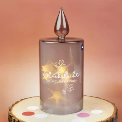 Personalisiertes Glückslicht in Kerzenform von Leonardo mit Wunschtext | Glücksbringer Geschenk