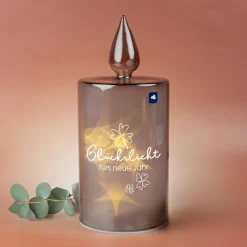 Personalisiertes Glückslicht in Kerzenform von Leonardo mit Wunschtext | Glücksbringer Geschenk