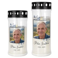 Personalisiertes Grablicht mit Foto, Name & Datum | 2 Größen
