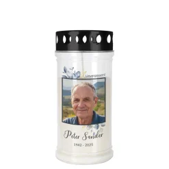 Personalisiertes Grablicht mit Foto, Name & Datum | 2 Größen