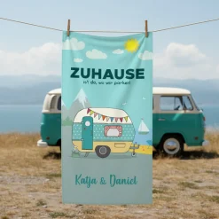 Personalisiertes Handtuch mit Wunschtext für den Campingurlaub in 3 Größen | Geschenk für den Urlaub