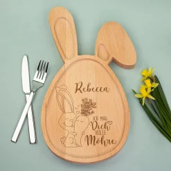 Personalisiertes Holzbrettchen in Hasen-Form 'Ich mag dich volle Möhre' | Ostergeschenk mit Liebe
