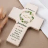 Personalisiertes Holzkreuz mit Ichthys Fisch & Blätterkranz | Geschenk für Taufe, Kommunion, Konfirmation
