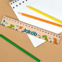 Personalisiertes Holz Lineal für Jungen mit Name | 20 cm | Dinosaurier Motiv