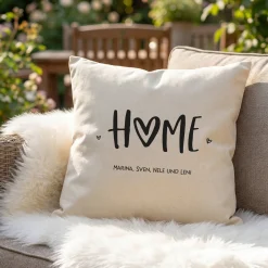 Personalisiertes HOME Kissen mit Wunschtext | Deko Geschenk zum Einzug, für neue Wohnung & Zuhause