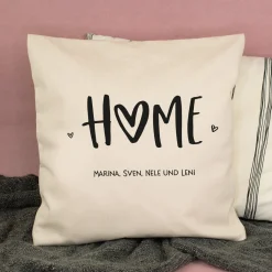 Personalisiertes HOME Kissen mit Wunschtext | Deko Geschenk zum Einzug, für neue Wohnung & Zuhause