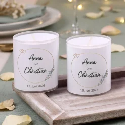 Personalisiertes Kerzen Set zur Hochzeit | 4 Motivkerzen mit Namen & Datum als Dekoration