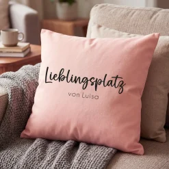 Personalisiertes Kissen 'Lieblingsplatz' mit Wunschtext | Geschenk zum Einzug & Hausbau für Wohnung