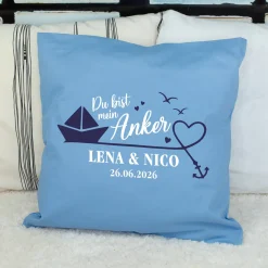 Personalisiertes Kissen 'Mein Anker' mit Namen & Datum | Geschenk zur Hochzeit & Einzug fürs Zuhause