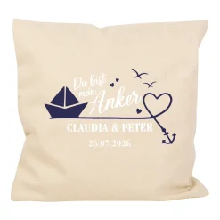 Personalisiertes Kissen 'Mein Anker' mit Namen & Datum | Geschenk zur Hochzeit & Einzug fürs Zuhause
