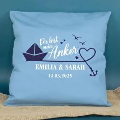 Personalisiertes Kissen 'Mein Anker' mit Namen & Datum | Geschenk zur Hochzeit & Einzug fürs Zuhause