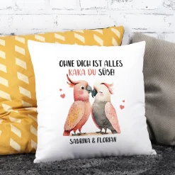 Personalisiertes Kissen mit Kakadu-Motiv & Text | Witziges Geschenk für Verliebte & Valentinstag