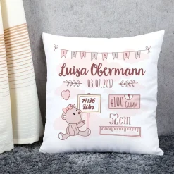 Personalisiertes Kissen zur Geburt für Mädchen als Babygeschenk
