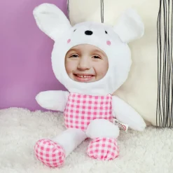 Personalisiertes Kuscheltier mit Foto Gesicht | Stofftier Hase als lustiges Geschenk | Rosa oder Blau