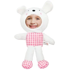 Personalisiertes Kuscheltier mit Foto Gesicht | Stofftier Hase als lustiges Geschenk | Rosa oder Blau