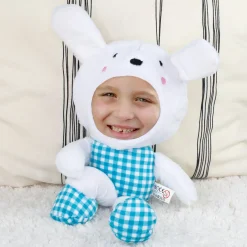 Personalisiertes Kuscheltier mit Foto Gesicht | Stofftier Hase als lustiges Geschenk | Rosa oder Blau