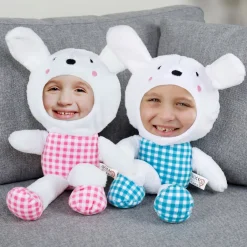 Personalisiertes Kuscheltier mit Foto Gesicht | Stofftier Hase als lustiges Geschenk | Rosa oder Blau