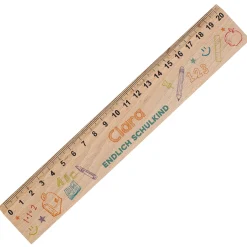 Personalisiertes Lineal aus Holz mit Name & Wunschtext | 20 cm | Schulsachen Motiv