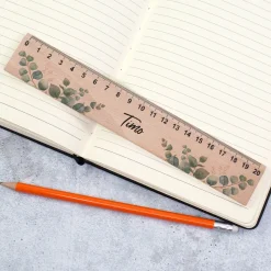 Personalisiertes Lineal aus Holz mit Name für Schüler & Studenten | 20 cm | Eukalyptus Motiv