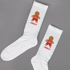 Personalisierte Socken mit Lebkuchenfrau & Lebkuchenmann | Lustiges Weihnachtsgeschenk mit Name